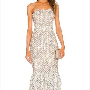 Elliatt Strapless Floral Dress in Cream and sage